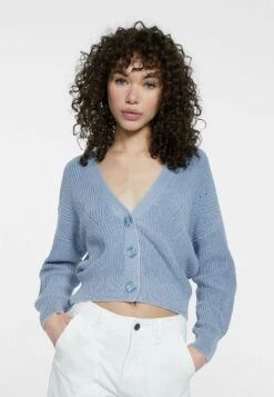 Stradivarius FADED-EFFECT - Strickjacke - Neon Blue