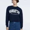 Stradivarius CROPPED MIT PRINT 06601661 - Sweatshirt - Dark Blue