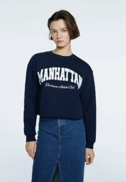 Stradivarius CROPPED MIT PRINT 06601661 - Sweatshirt - Dark Blue