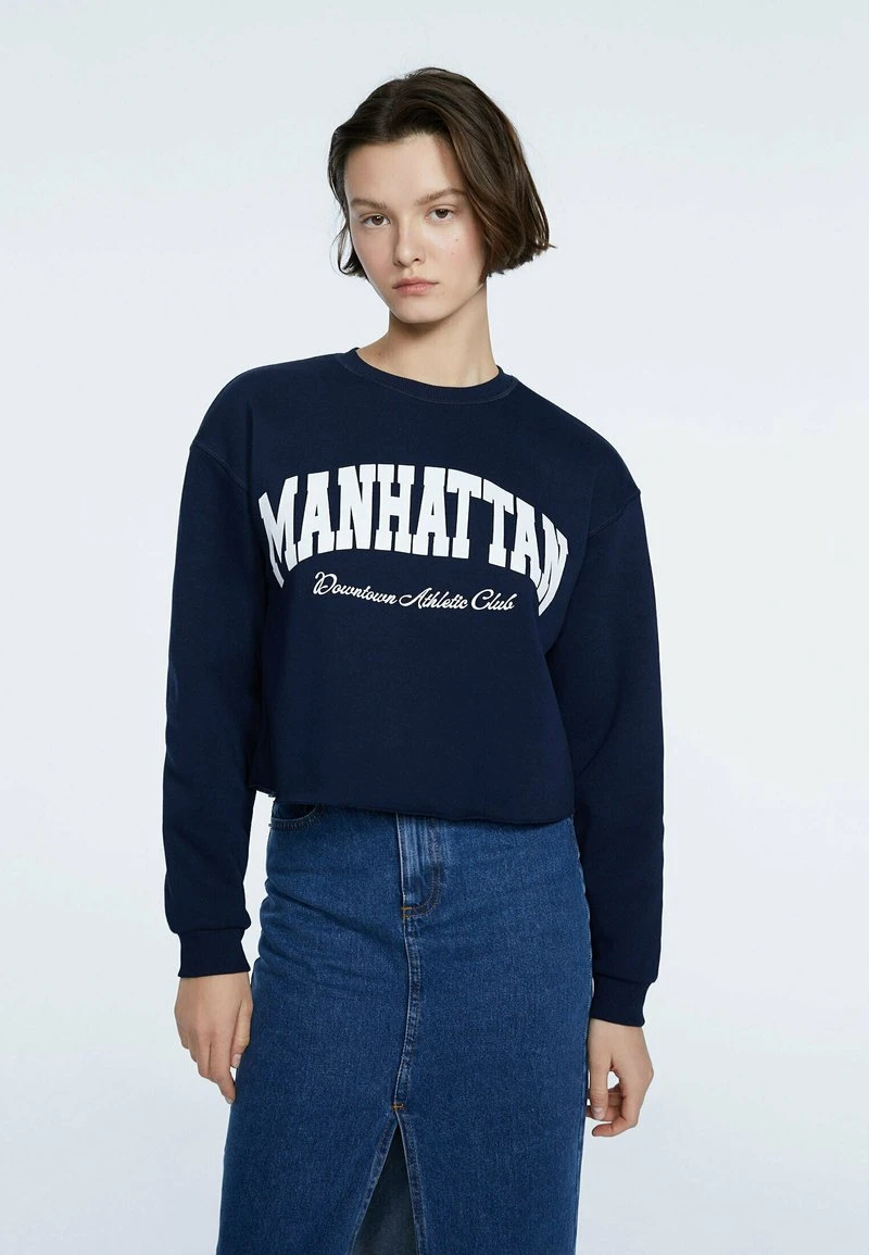 Stradivarius CROPPED MIT PRINT 06601661 - Sweatshirt - Dark Blue 1 Stradivarius CROPPED MIT PRINT 06601661 - Sweatshirt - Dark Blue