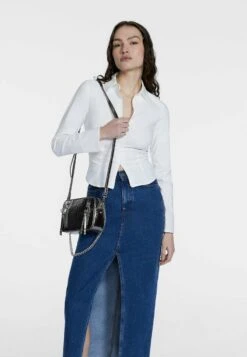 Stradivarius MOCK CROC AND ZIP-UP REPORTER - Umhängetasche - Grey