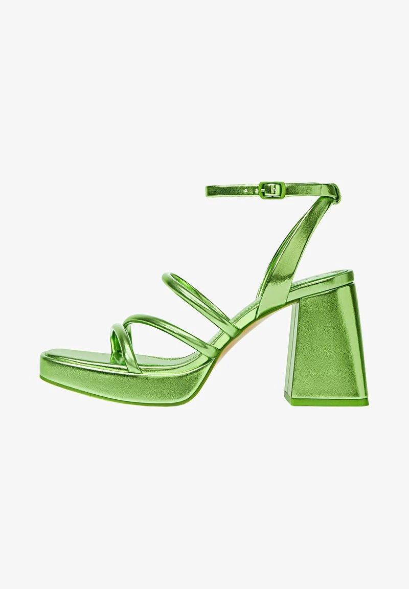 Stradivarius WITH METALLIC STRAPS - Plateausandalette - Green 2 Stradivarius WITH METALLIC STRAPS - Plateausandalette - Green – Bild 2