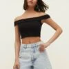 Stradivarius CROPPED BARDOT - Top - Black