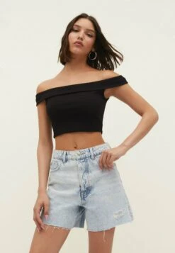 Stradivarius CROPPED BARDOT - Top - Black