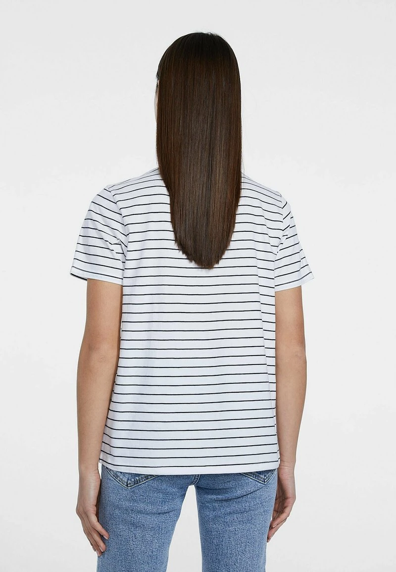 Stradivarius BASIC STRIPED V-NECK - T-Shirt Print - White 3 Stradivarius BASIC STRIPED V-NECK - T-Shirt Print - White – Bild 3