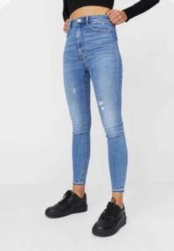 Stradivarius MIT SEHR HOHEM BUND - Jeans Skinny Fit - Light Blue