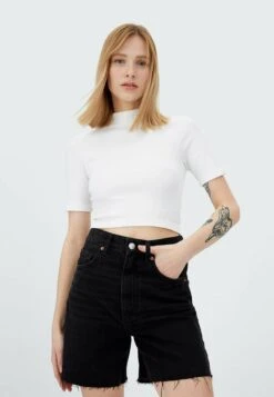 Stradivarius LONGLINE - Jeans Shorts - Black Denim