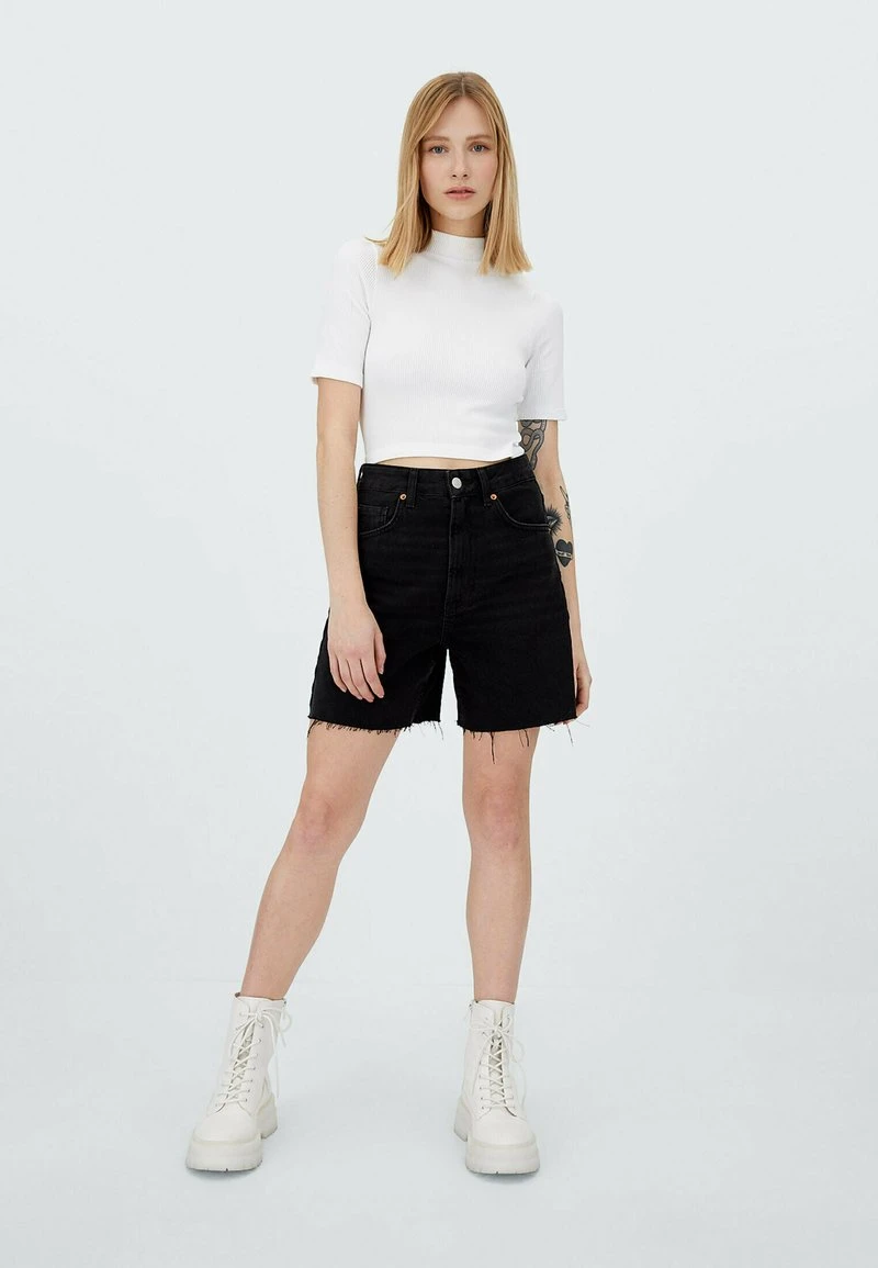 Stradivarius LONGLINE - Jeans Shorts - Black Denim 2 Stradivarius LONGLINE - Jeans Shorts - Black Denim – Bild 2