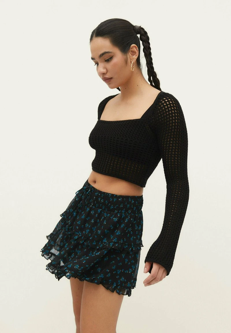 Stradivarius RUFFLED - Minirock - Black 1 Stradivarius RUFFLED - Minirock - Black