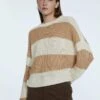 Stradivarius MIT STREIFEN - Strickpullover - Beige