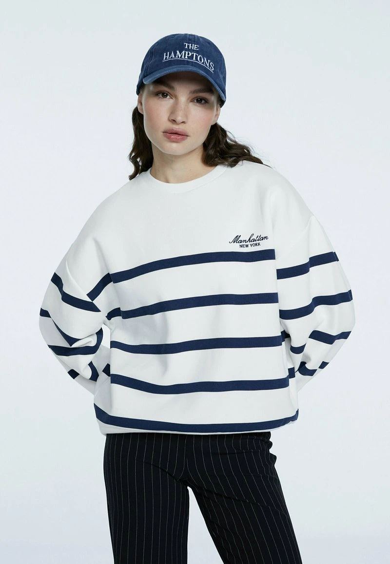 Stradivarius GESTREIFTES MIT STICKEREI - Sweatshirt - White 1 Stradivarius GESTREIFTES MIT STICKEREI - Sweatshirt - White