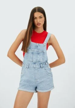 Stradivarius Latzhose - Light-blue Denim