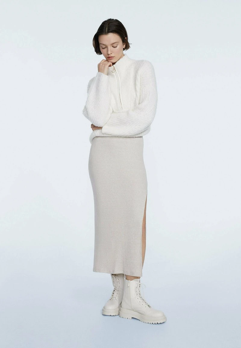 Stradivarius AUFGERAUTER MIT PATENTMUSTER - Bleistiftrock - Stone 2 Stradivarius AUFGERAUTER MIT PATENTMUSTER - Bleistiftrock - Stone – Bild 2