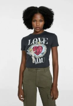 Stradivarius CROPPED - T-Shirt Print - Dark Grey