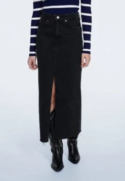 Stradivarius LANGER IM COMFORT-FIT - Jeansrock - Black Denim