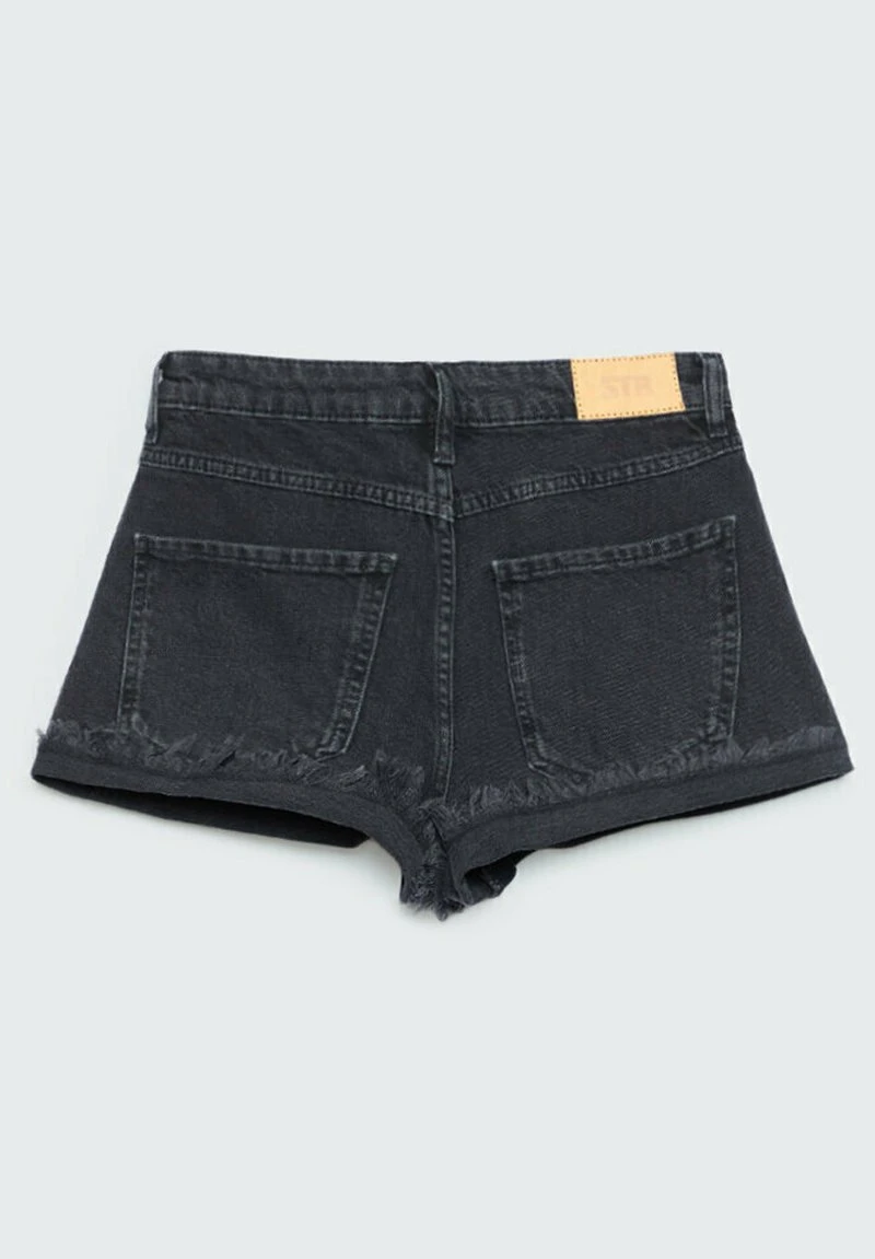 Stradivarius MIT TIEFEM BUND - Jeans Shorts - Black Denim 6 Stradivarius MIT TIEFEM BUND - Jeans Shorts - Black Denim – Bild 6