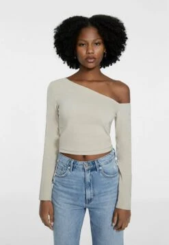 Stradivarius LONG SLEEVE WITH ASYMMETRIC NECKLINE - Langarmshirt - Stone