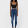 Stradivarius SUPER HIGH WAIST IM VINTAGELOOK - Jeans Skinny Fit - Dark-blue Denim