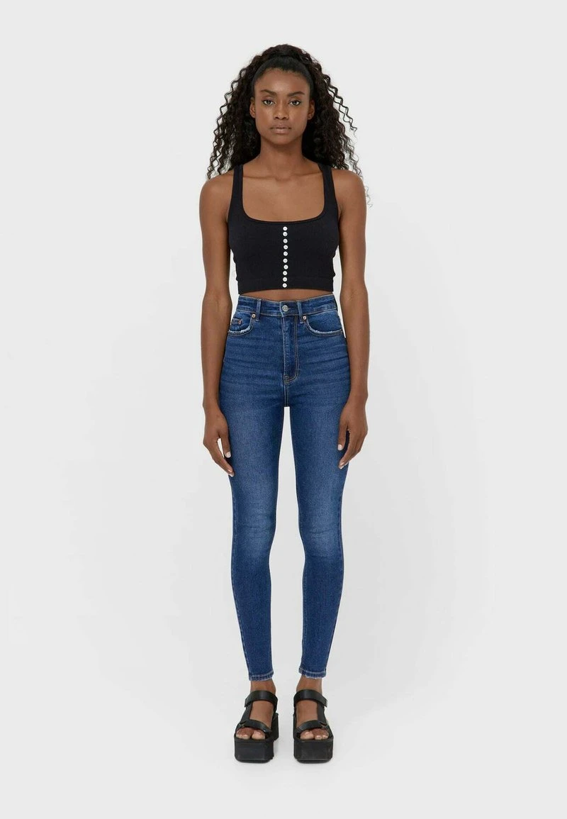 Stradivarius SUPER HIGH WAIST IM VINTAGELOOK - Jeans Skinny Fit - Dark-blue Denim 1 Stradivarius SUPER HIGH WAIST IM VINTAGELOOK - Jeans Skinny Fit - Dark-blue Denim