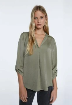 Stradivarius MIT REVERSKRAGEN - Bluse - Mottled Green
