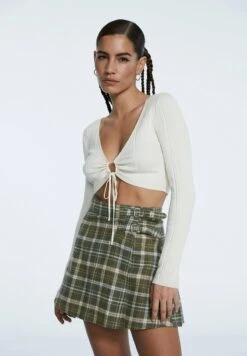 Stradivarius KARIERTER - Wickelrock - Mottled Green