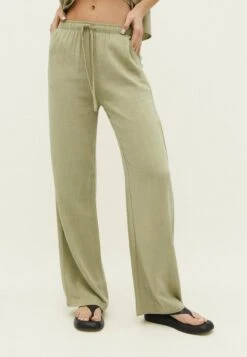 Stradivarius LONG FLOWING RUSTIC - Stoffhose - Dark Green