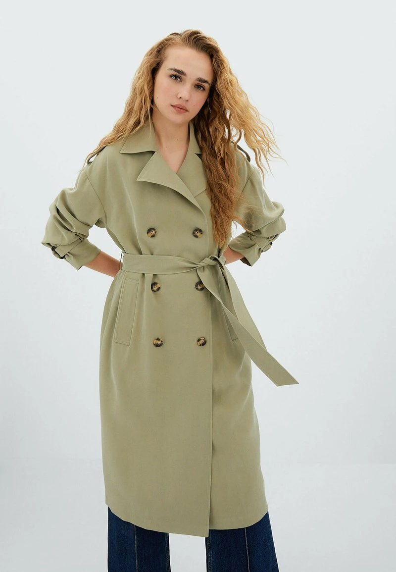 Stradivarius Trenchcoat - Mottled Green 1 Stradivarius Trenchcoat - Mottled Green