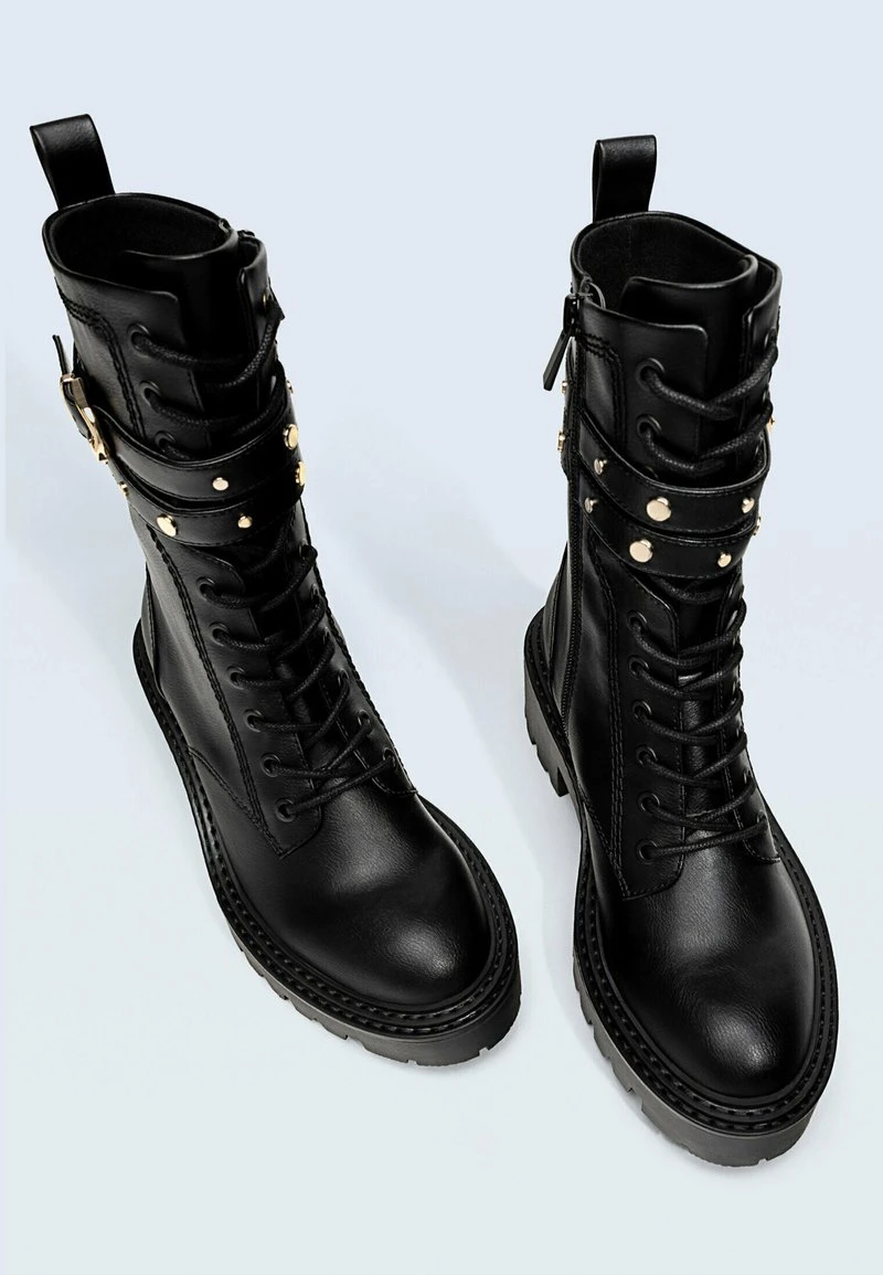 Stradivarius FLACHE MIT NIETEN 19451170 - Schnürstiefelette - Black 3 Stradivarius FLACHE MIT NIETEN 19451170 - Schnürstiefelette - Black – Bild 3