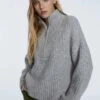 Stradivarius Grober Mit Reißverschluss - Strickpullover - Grey