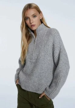 Stradivarius Grober Mit Reißverschluss - Strickpullover - Grey