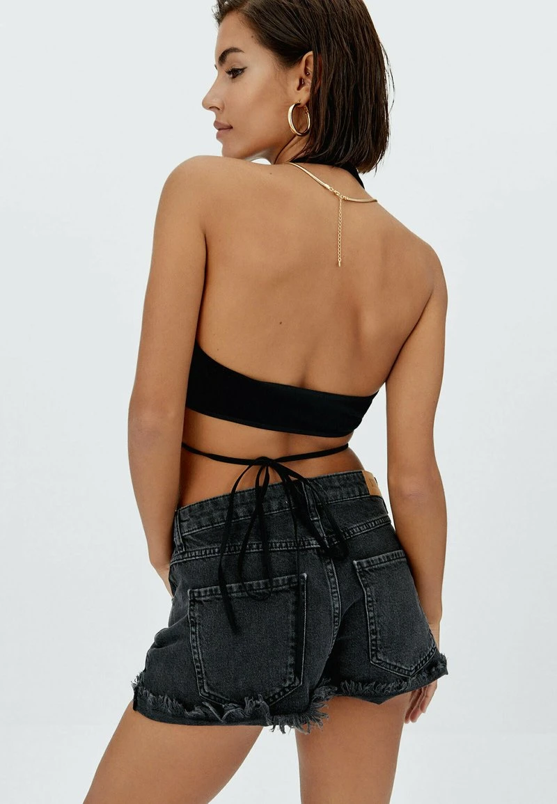 Stradivarius MIT TIEFEM BUND - Jeans Shorts - Black Denim 3 Stradivarius MIT TIEFEM BUND - Jeans Shorts - Black Denim – Bild 3