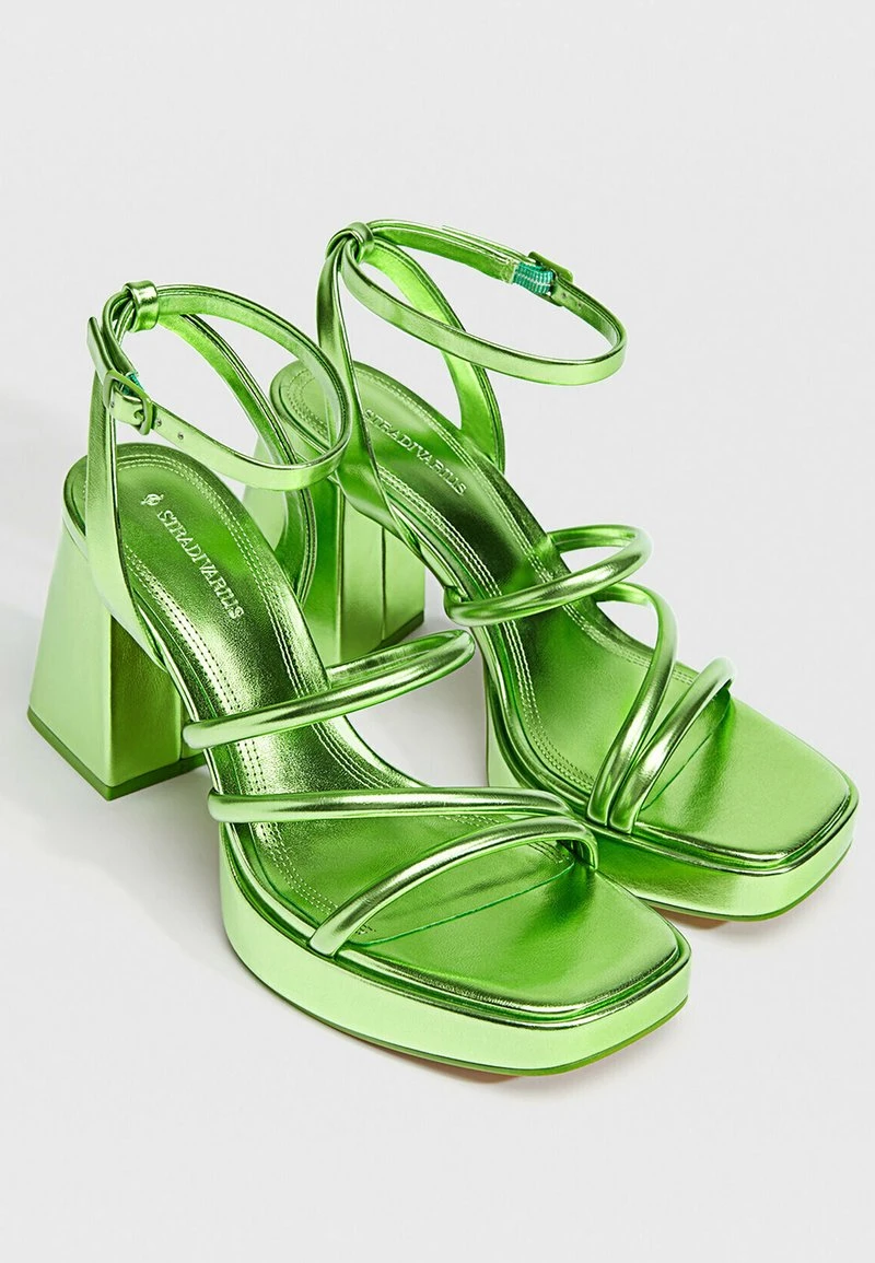 Stradivarius WITH METALLIC STRAPS - Plateausandalette - Green 6 Stradivarius WITH METALLIC STRAPS - Plateausandalette - Green – Bild 6
