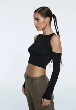 Stradivarius SCHULTERFREIES - Langarmshirt - Black