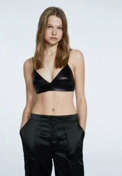 Stradivarius MIT LAMÉFÄDEN - Triangel BH - Metallic Black