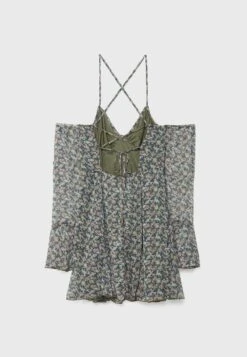 Stradivarius SHORT RUFFLED WITH A CRISS-CROSS BACK - Freizeitkleid - Khaki -Stradivarius Deutschland Verkaufs-Shop 6623a7eebffc4643ac777480d30937dc