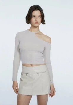 Stradivarius MIT CUT-OUTS - Langarmshirt - Stone