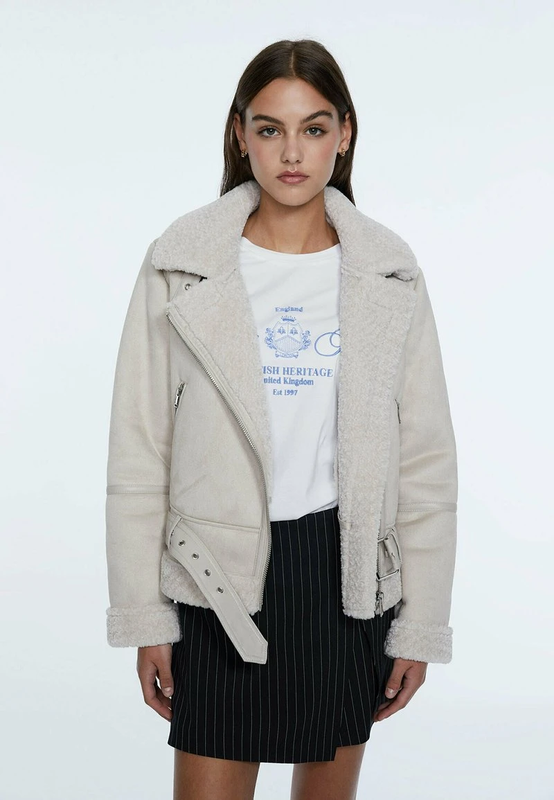 Stradivarius Kunstlederjacke - Off White 1 Stradivarius Kunstlederjacke - Off White