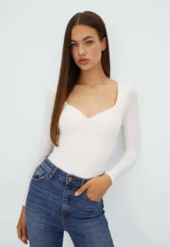 Stradivarius LANGARM-BODY MIT HERZAUSSCHNITT - Langarmshirt - White