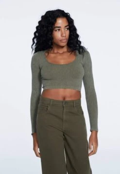 Stradivarius NAHTLOSES CROPPED - Langarmshirt - Khaki
