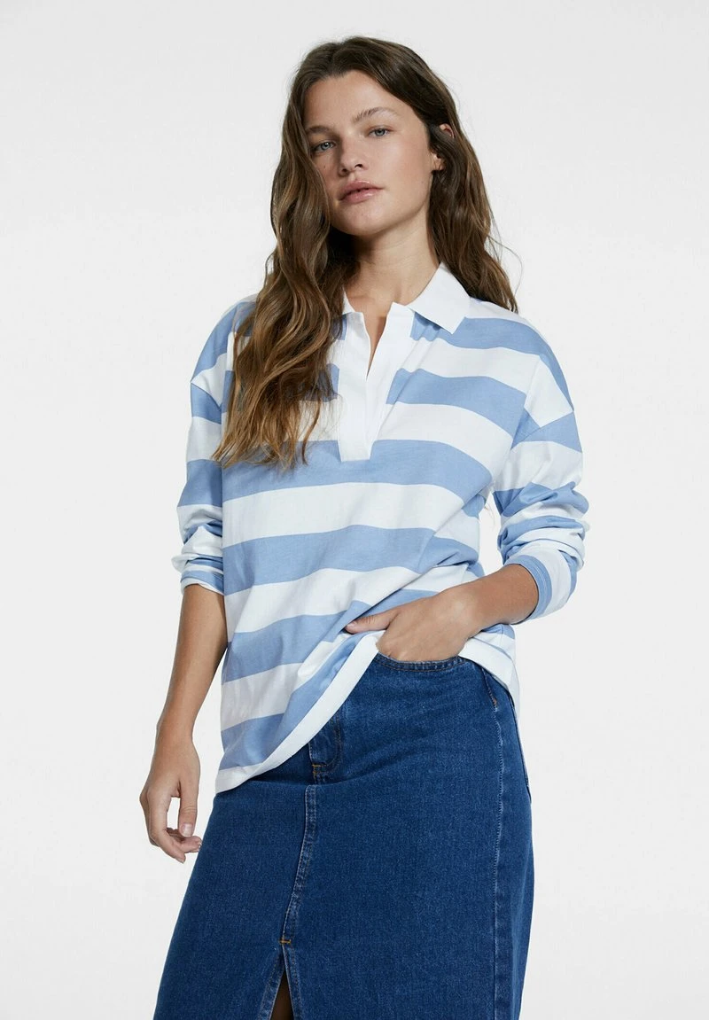 Stradivarius GESTREIFTES - Poloshirt - Light Blue 1 Stradivarius GESTREIFTES - Poloshirt - Light Blue