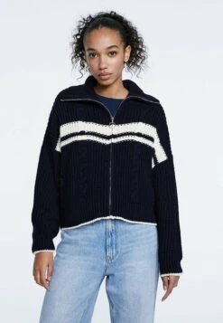 Stradivarius MIT ZOPFMUSTER UND REISSVERSCHLUSS - Strickjacke - Dark Blue