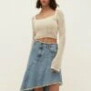 Stradivarius ASYMMETRIC WITH RUFFLE TRIM - Jeansrock - Blue Denim