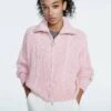 Stradivarius MIT ZOPFMUSTER UND REISSVERSCHLUSS - Strickjacke - Light Pink