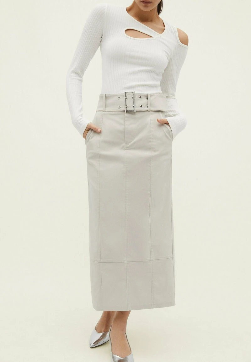 Stradivarius BELTED BENGALINE - Maxirock - Stone 1 Stradivarius BELTED BENGALINE - Maxirock - Stone