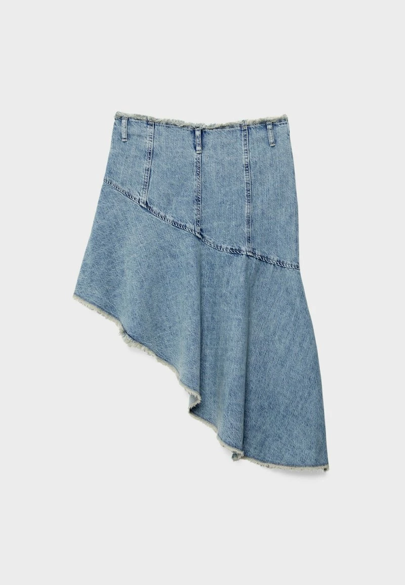 Stradivarius ASYMMETRIC WITH RUFFLE TRIM - Jeansrock - Blue Denim 6 Stradivarius ASYMMETRIC WITH RUFFLE TRIM - Jeansrock - Blue Denim – Bild 6