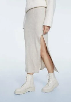 Stradivarius AUFGERAUTER MIT PATENTMUSTER - Bleistiftrock - Stone