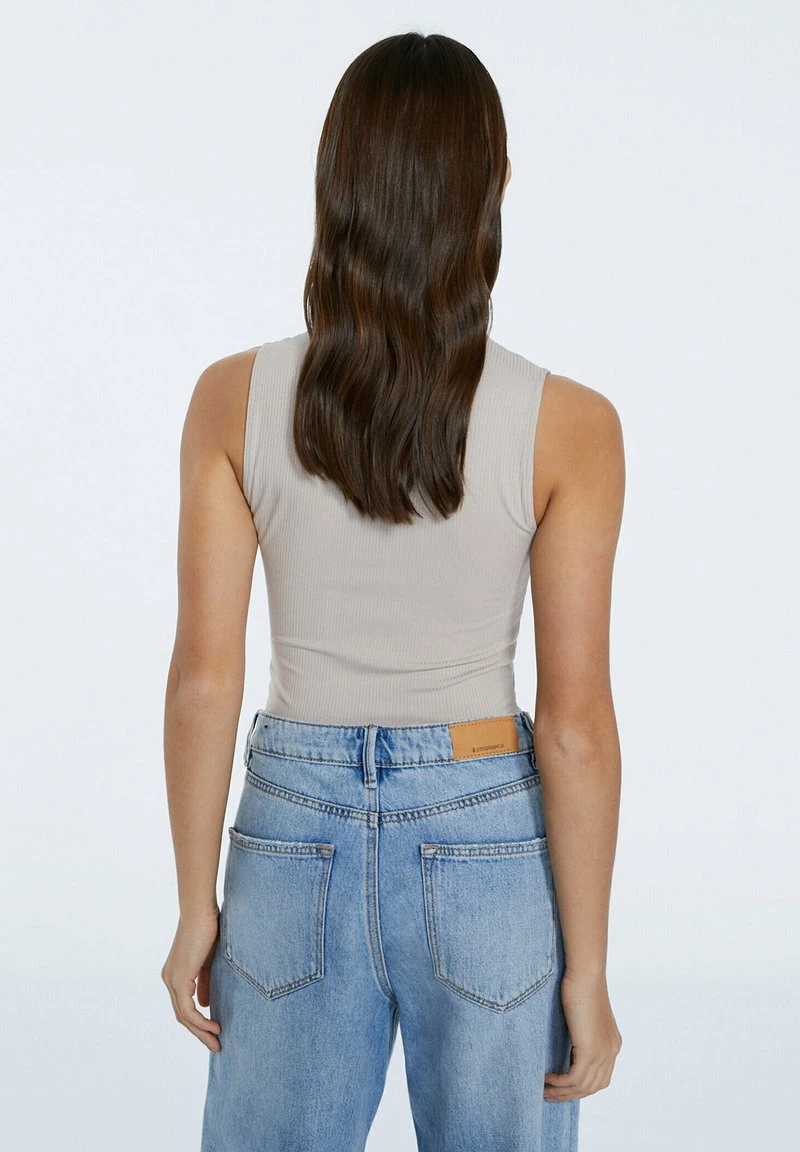 Stradivarius MIT ROLLKRAGEN - Top - Stone 1 Stradivarius MIT ROLLKRAGEN - Top - Stone