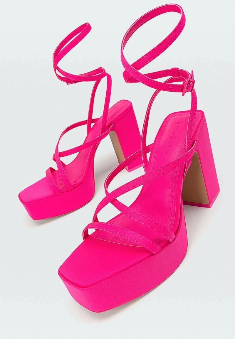 Stradivarius High Heel Sandalette - Neon Pink 6 Stradivarius High Heel Sandalette - Neon Pink – Bild 6