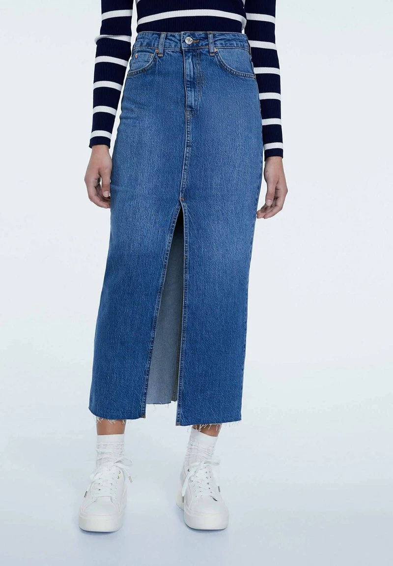 Stradivarius LANGER IM COMFORT-FIT - Jeansrock - Mottled Royal Blue 1 Stradivarius LANGER IM COMFORT-FIT - Jeansrock - Mottled Royal Blue