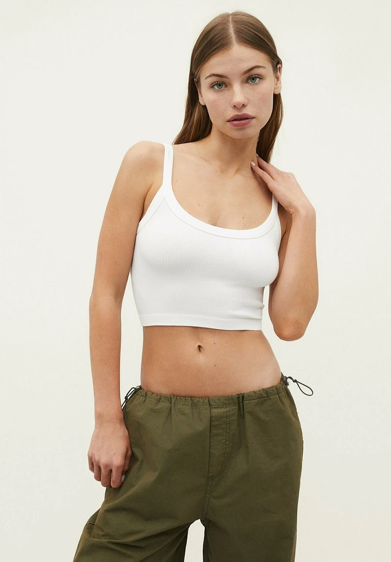 Stradivarius CROP WITH WIDE STRAPS - Top - White 1 Stradivarius CROP WITH WIDE STRAPS - Top - White